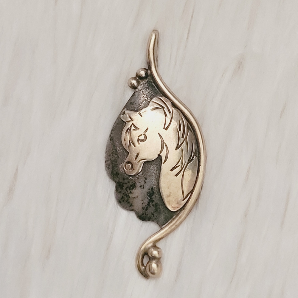 Vintage 14k Gold & Sterling Silver Horse Necklace Pendant